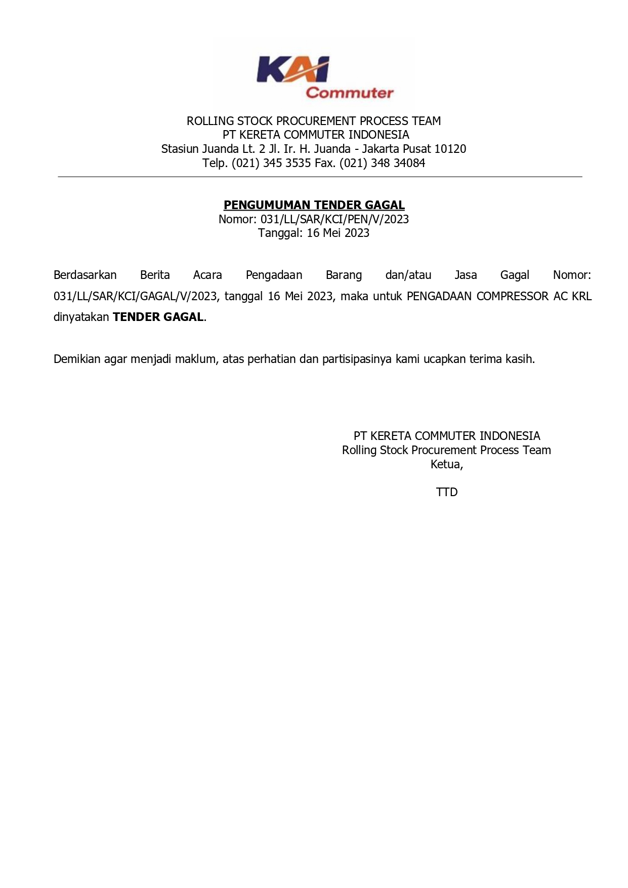 031 pen gagal lelang compressor ac krl page 0001